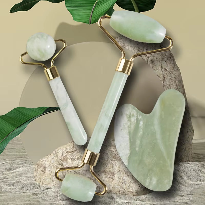 Natural Jade Roller Massager for Face Roller Gua Sha Jade Stone Face Massager Anti-Wrinkle Lift Facial Beauty Skin Care Tool